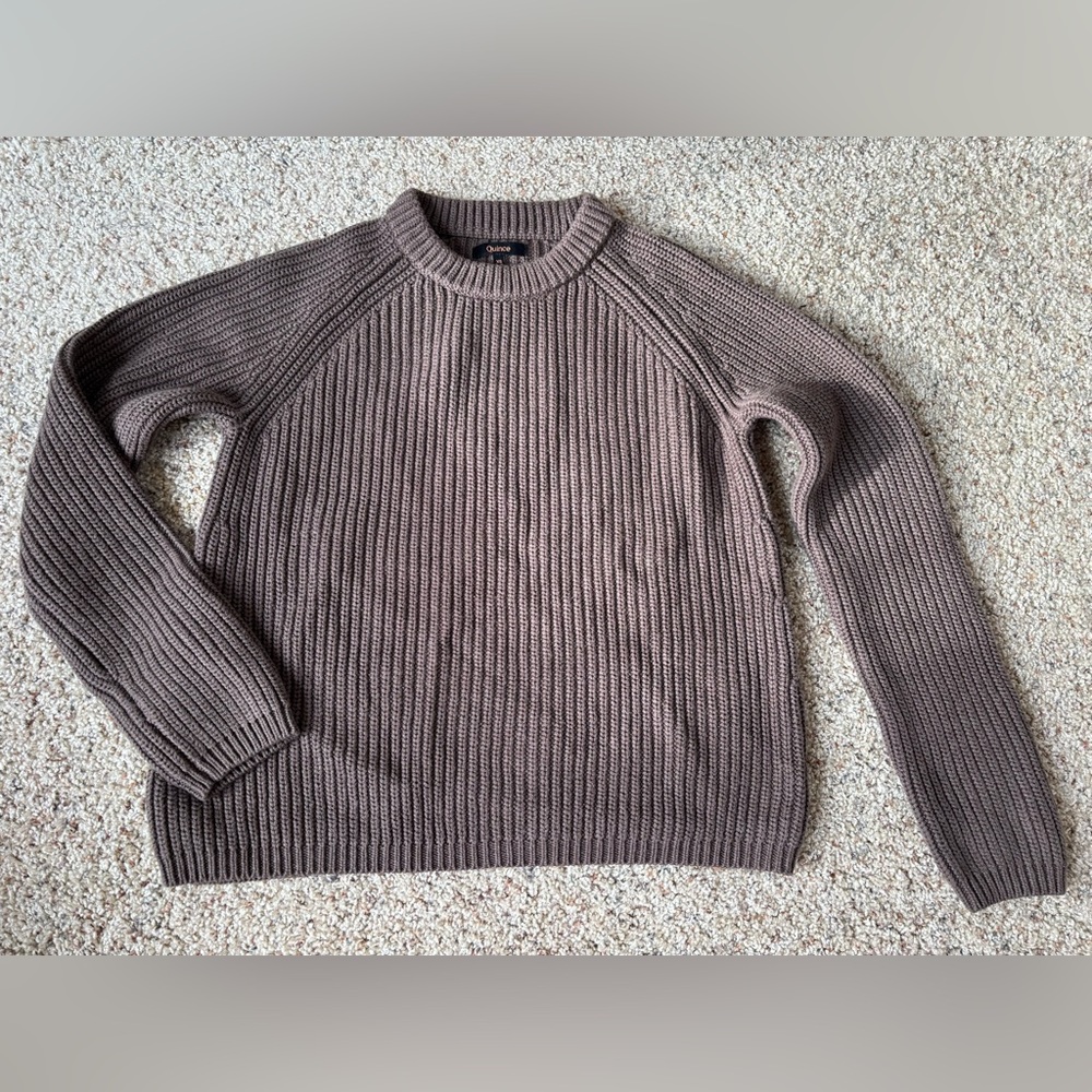 Quince 100% Organic Cotton Fisherman Crew Sweater Heather Brown Size XS - Picture 6 of 12